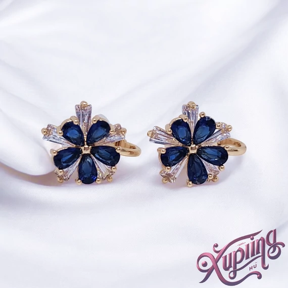 Flower 18K XP klipszes fülbevaló kék