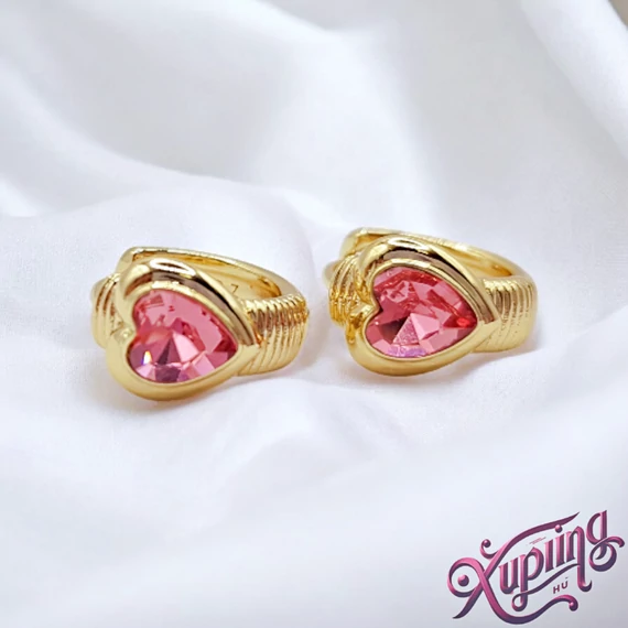 Zorel 14K XP szíves fülbevaló pink