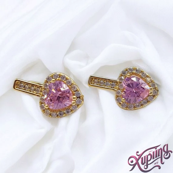 Dorot 14K XP szíves fülbevaló pink