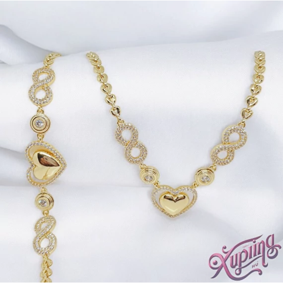 Luiza 14K XP szíves ékszerszett - nyaklánc + karkötő 50cm/22cm
