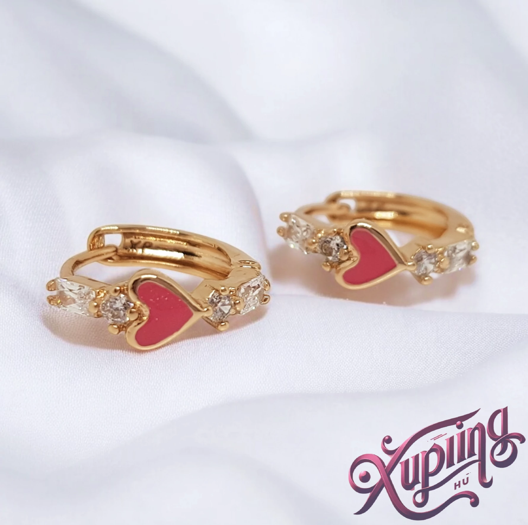 Evora 18K XP szíves fülbevaló pink