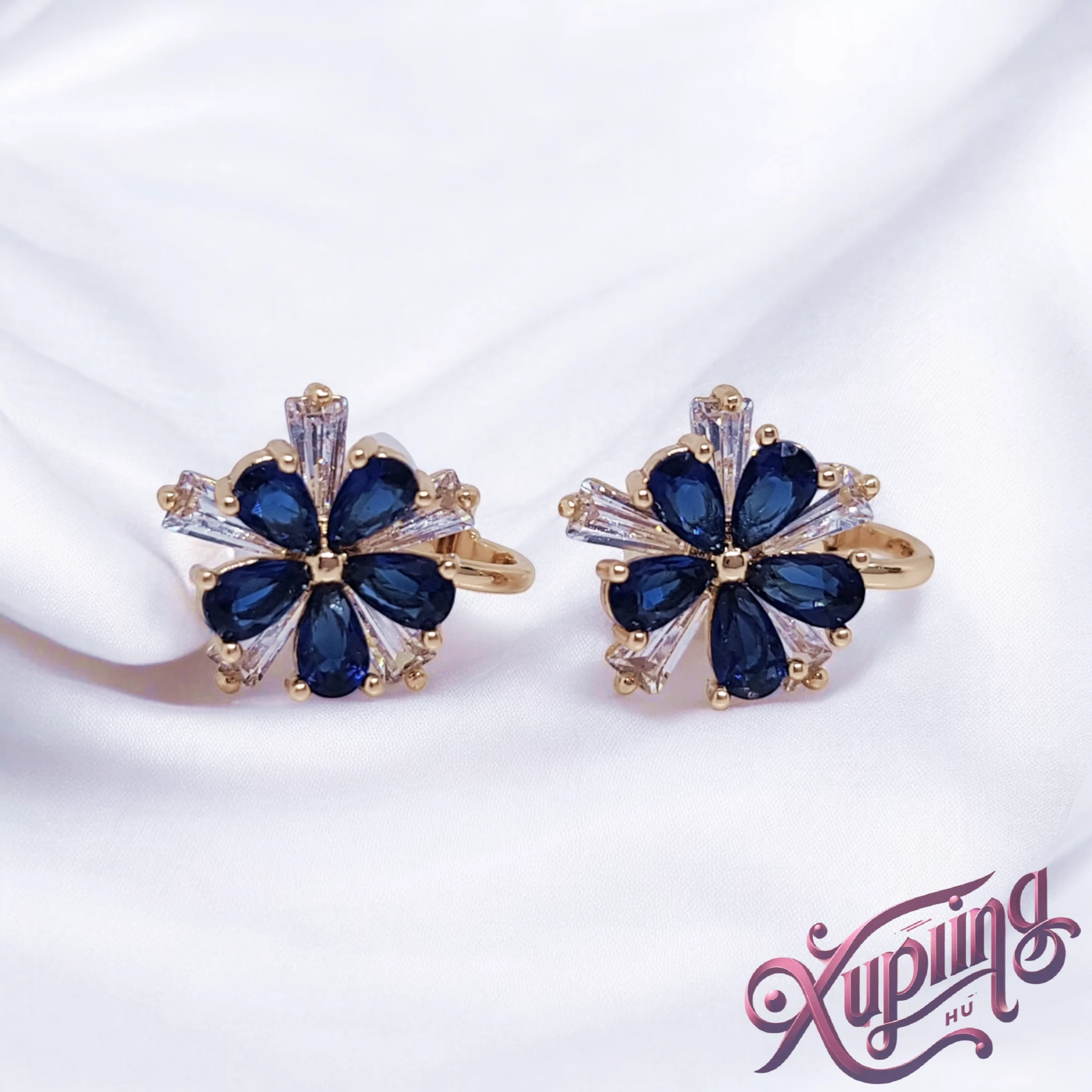 Flower 18K XP klipszes fülbevaló kék