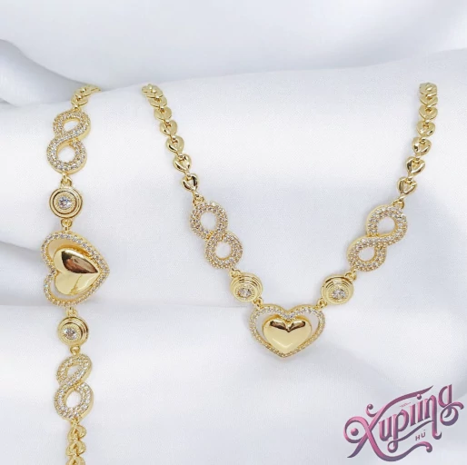 Luiza 14K XP szíves ékszerszett - nyaklánc + karkötő 50cm/22cm